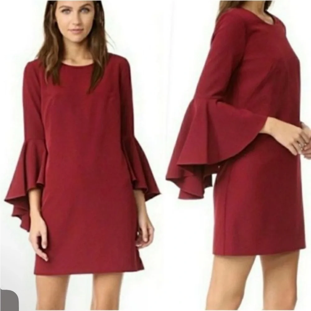 MILLY Silk Dress Ruffle Bell Sleeve Shift Dress Size 4 Plum Purple Mini Cocktail - Picture 3 of 10